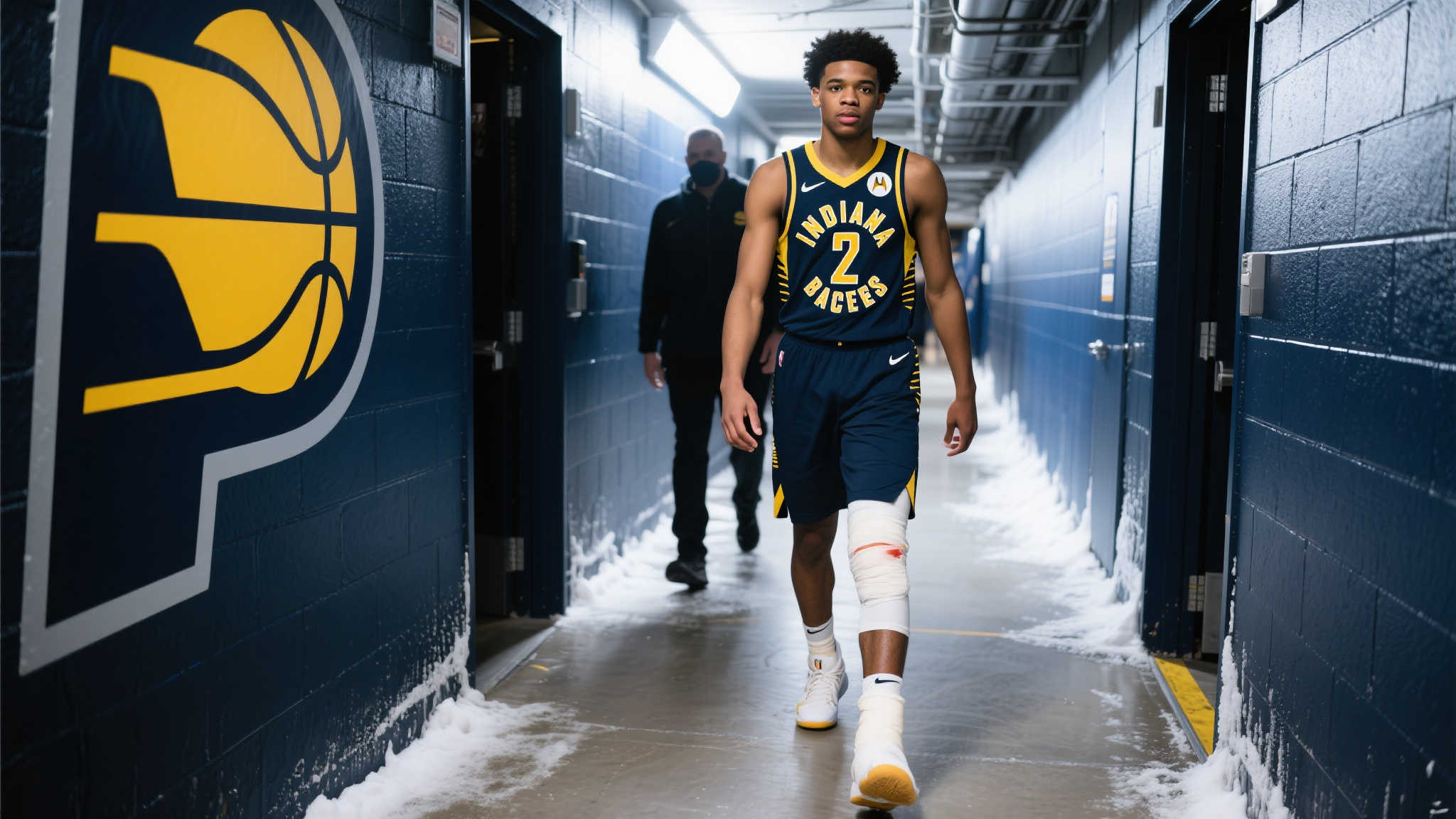 哈利伯顿拄拐守候队友,真情拥抱体现团结精神 哈利伯顿拄拐守候队友,真情拥抱体现团结精神